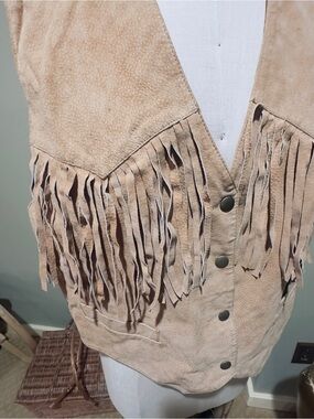 Brandon Thomas Tan Suede Fringe Western Vest - vintage